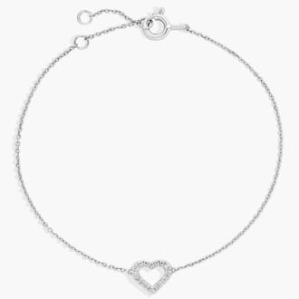 Mini Diamond Open Heart Bracelet in 14k White Gold
